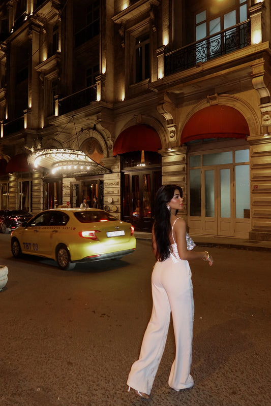 Witte broek met hoge taille En steendetail