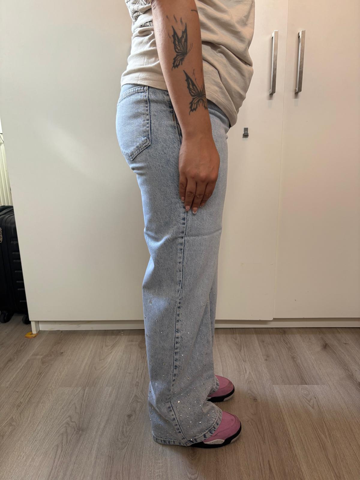 Denim jeans met steentjes