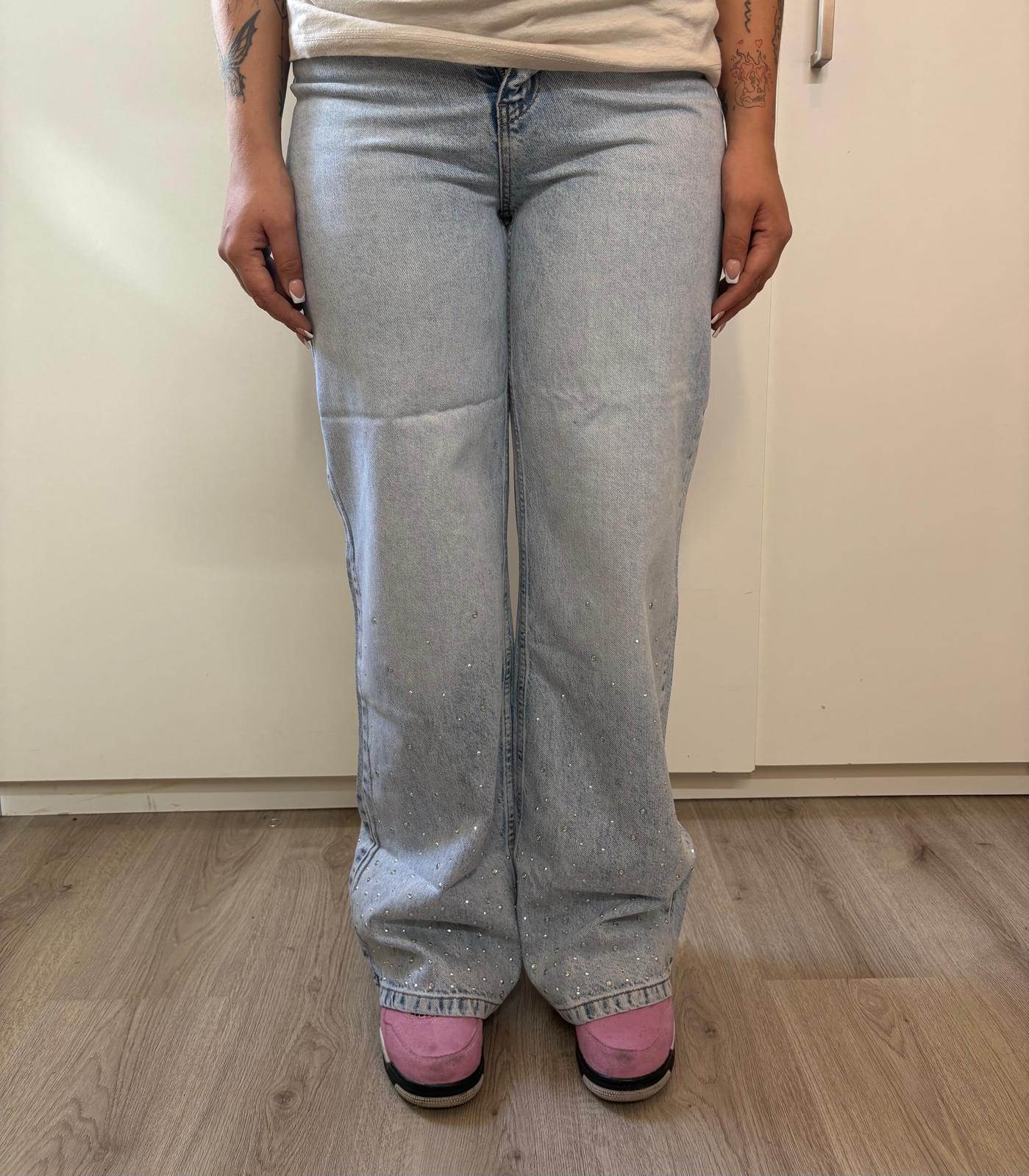 Denim jeans met steentjes