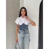Wit cropt overhemd met denim corset