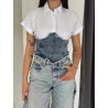 Wit cropt overhemd met denim corset