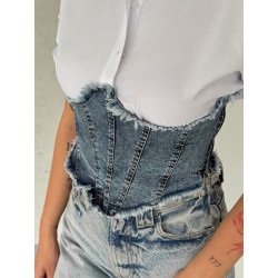 Wit cropt overhemd met denim corset