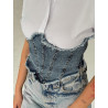 Wit cropt overhemd met denim corset