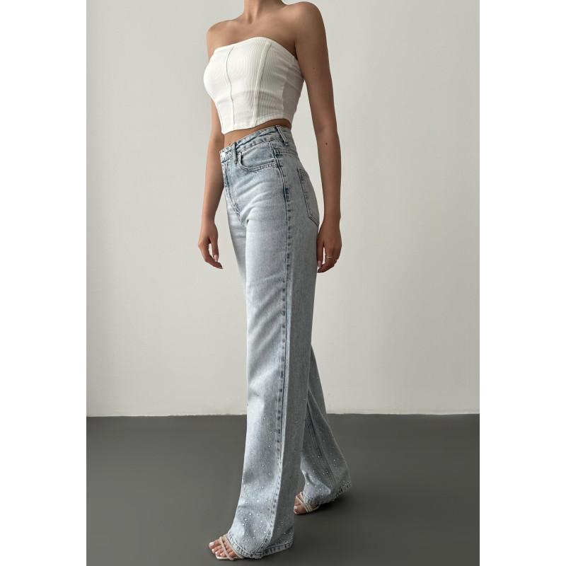 Denim jeans met steentjes