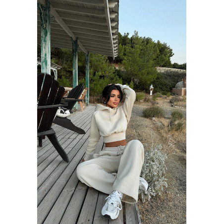 Oversized hooded two piece set beige