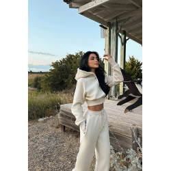 Oversized hooded two piece set beige