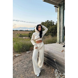 Oversized hooded two piece set beige