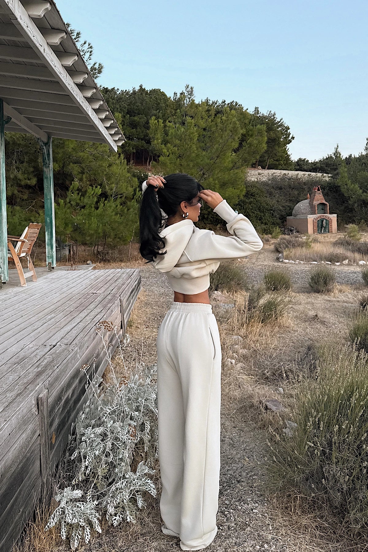 Oversized hooded two piece set beige