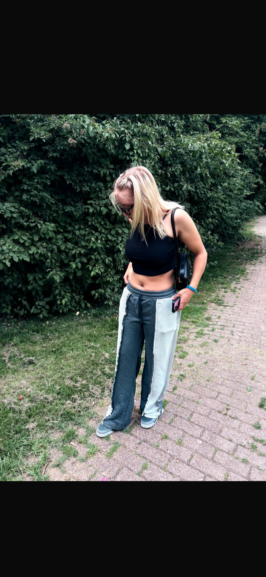 JoggingBroek donker grijs/ lichtgrijs