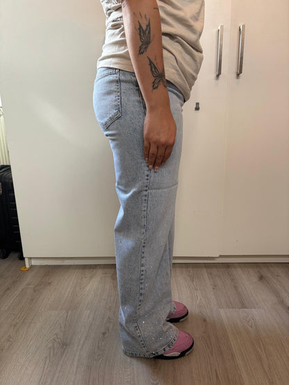Denim jeans met steentjes
