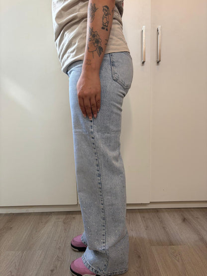 Denim jeans met steentjes